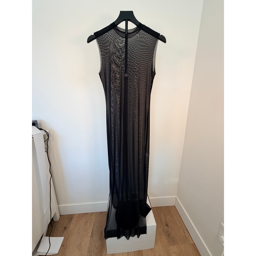 Avanova Women Sheer Mesh Beach Cover Up Sleeveless Split Side Long Dress Black L